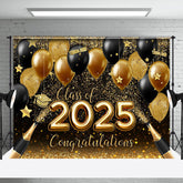 Aperturee - Glitter Gold Black Balloon Bokeh Graduation Backdrop